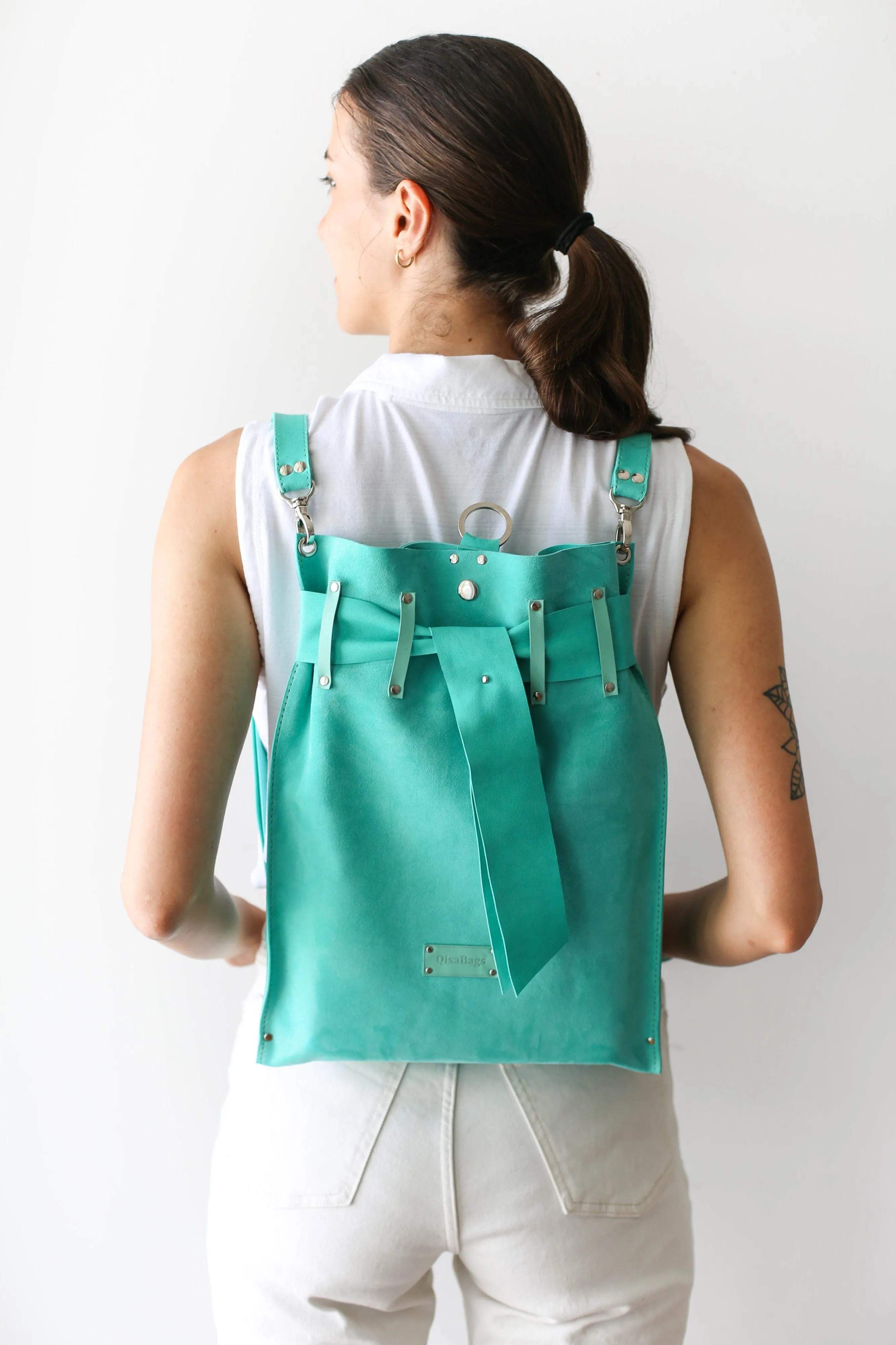 Turquoise Suede Backpack