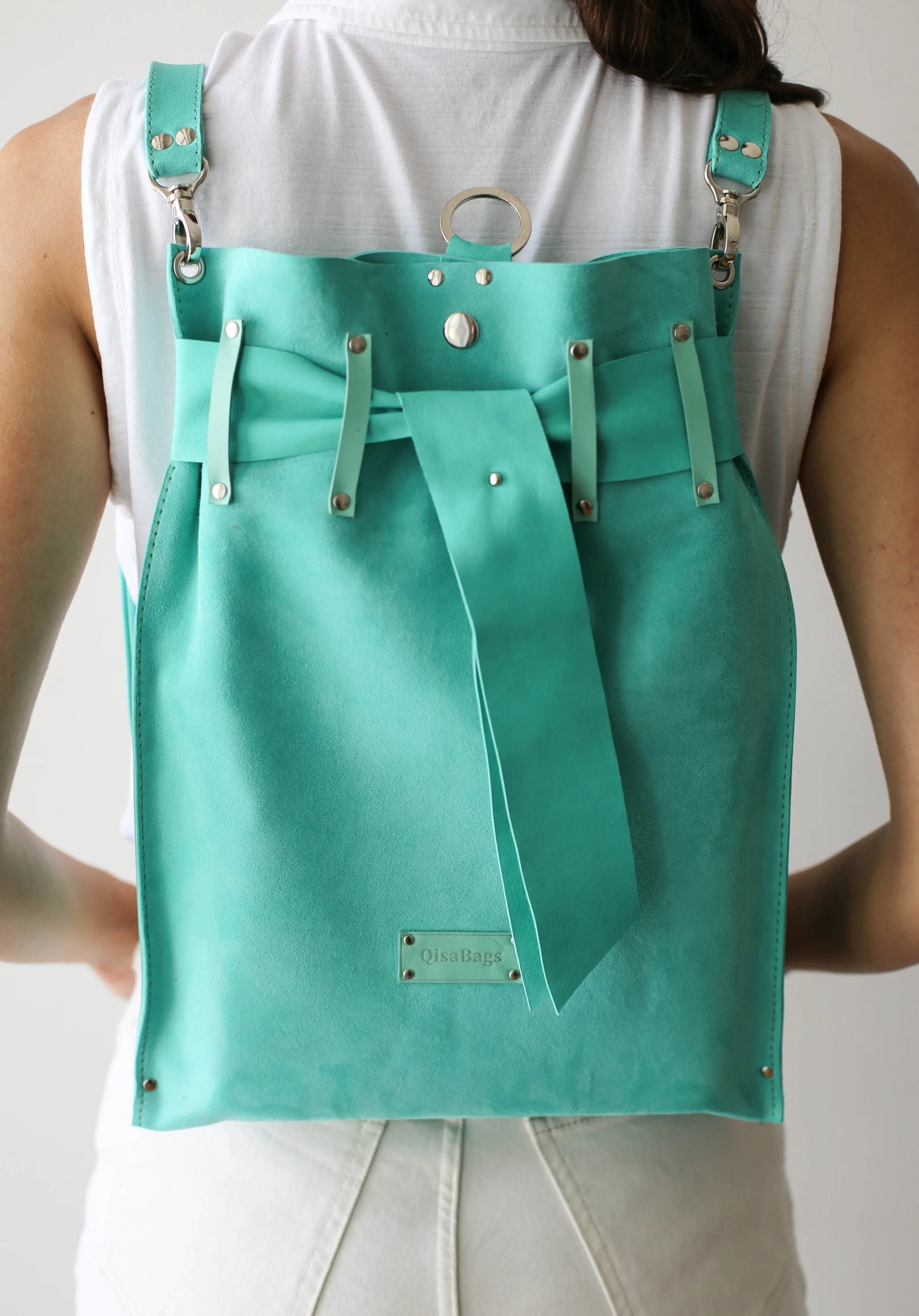 Turquoise Suede Backpack