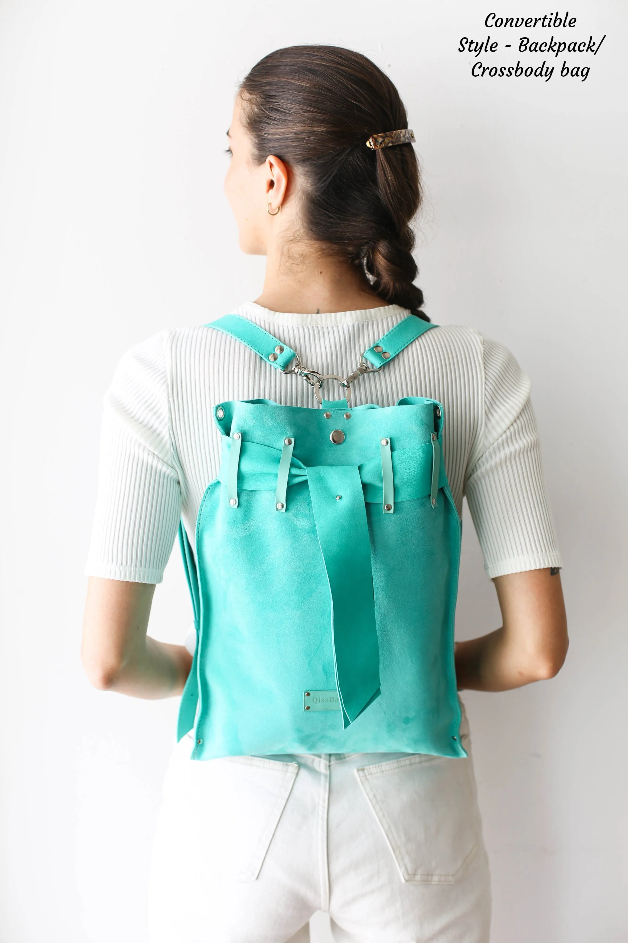 Turquoise Suede Backpack
