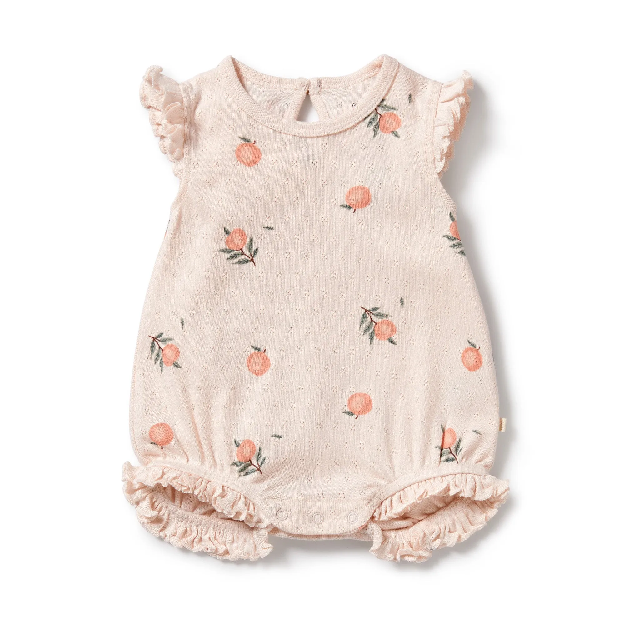 Wilson   Frenchy Organic Pointelle Ruffle Growsuit - Peaches