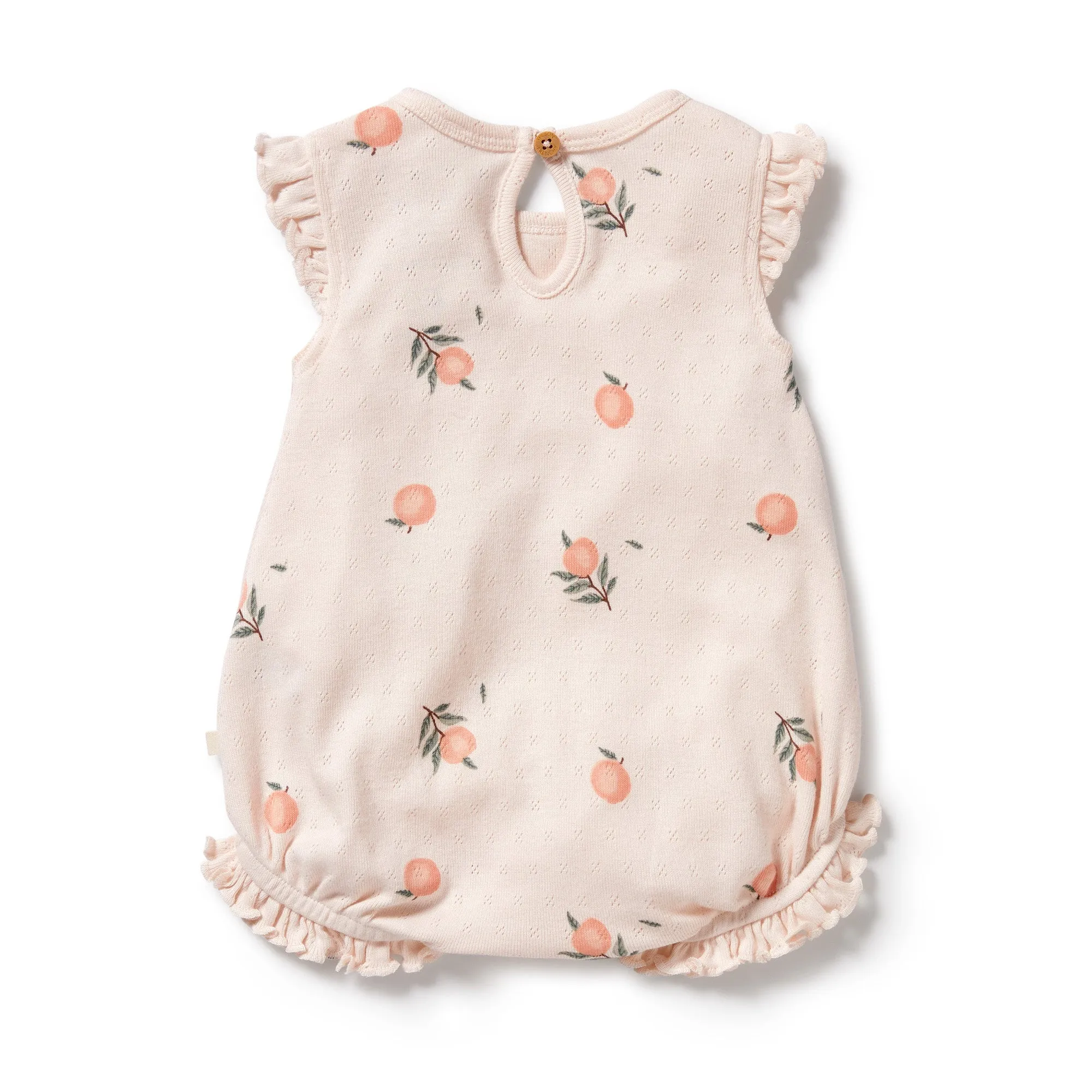 Wilson   Frenchy Organic Pointelle Ruffle Growsuit - Peaches