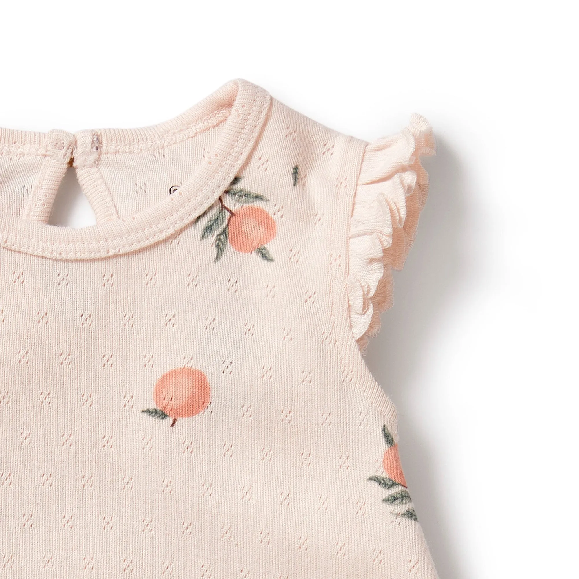 Wilson   Frenchy Organic Pointelle Ruffle Growsuit - Peaches