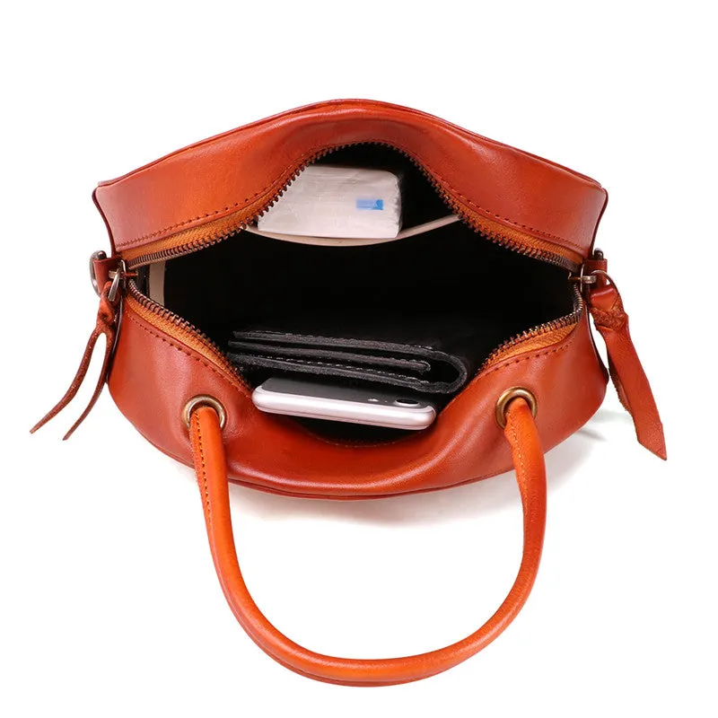 Womens Boho Round Leather Purse Cross Shoulder Bag Side Bag for Womens