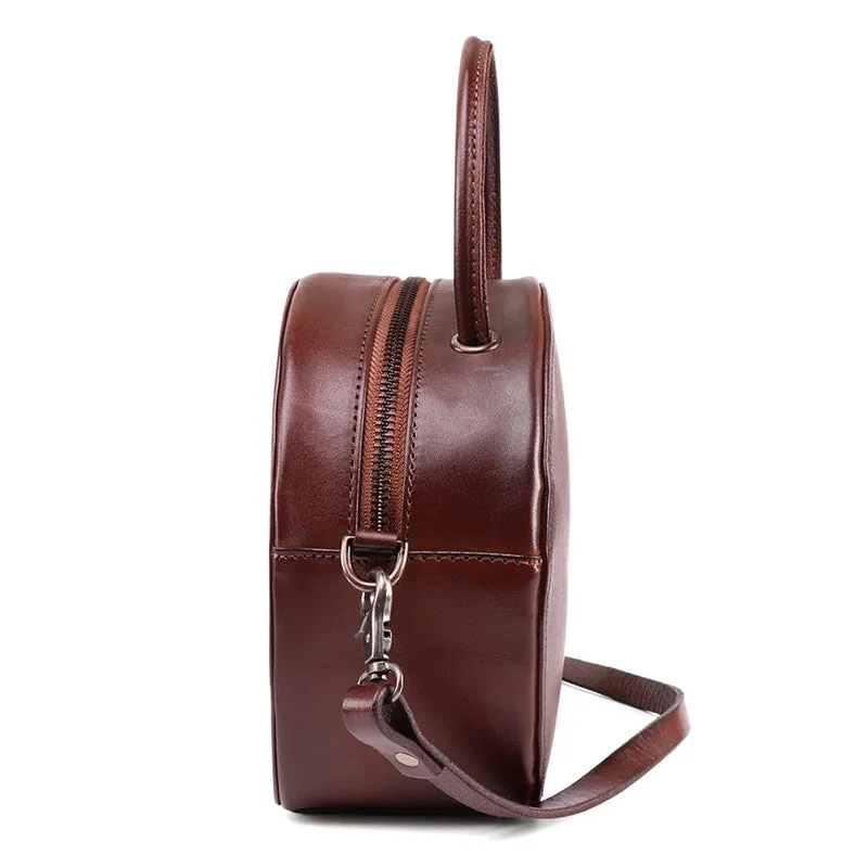 Womens Boho Round Leather Purse Cross Shoulder Bag Side Bag for Womens