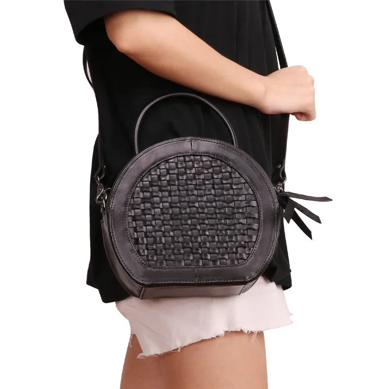 Womens Boho Round Leather Purse Cross Shoulder Bag Side Bag for Womens