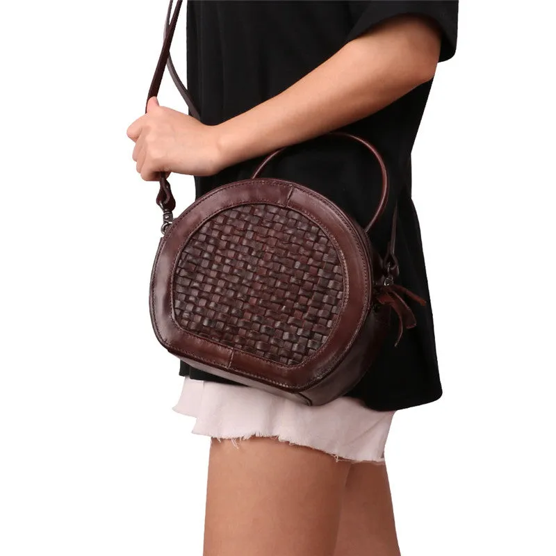 Womens Boho Round Leather Purse Cross Shoulder Bag Side Bag for Womens