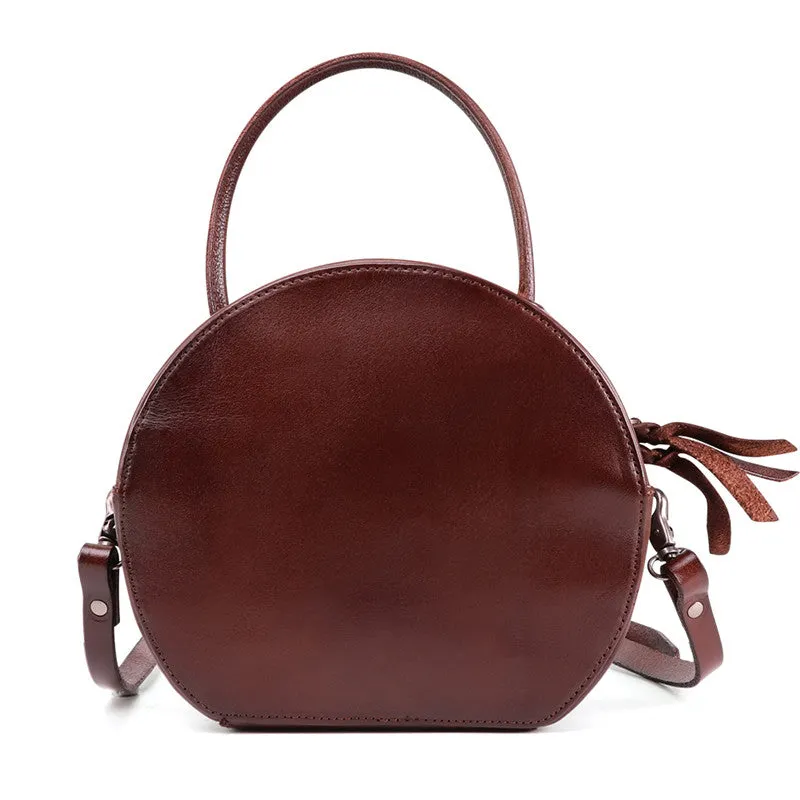 Womens Boho Round Leather Purse Cross Shoulder Bag Side Bag for Womens