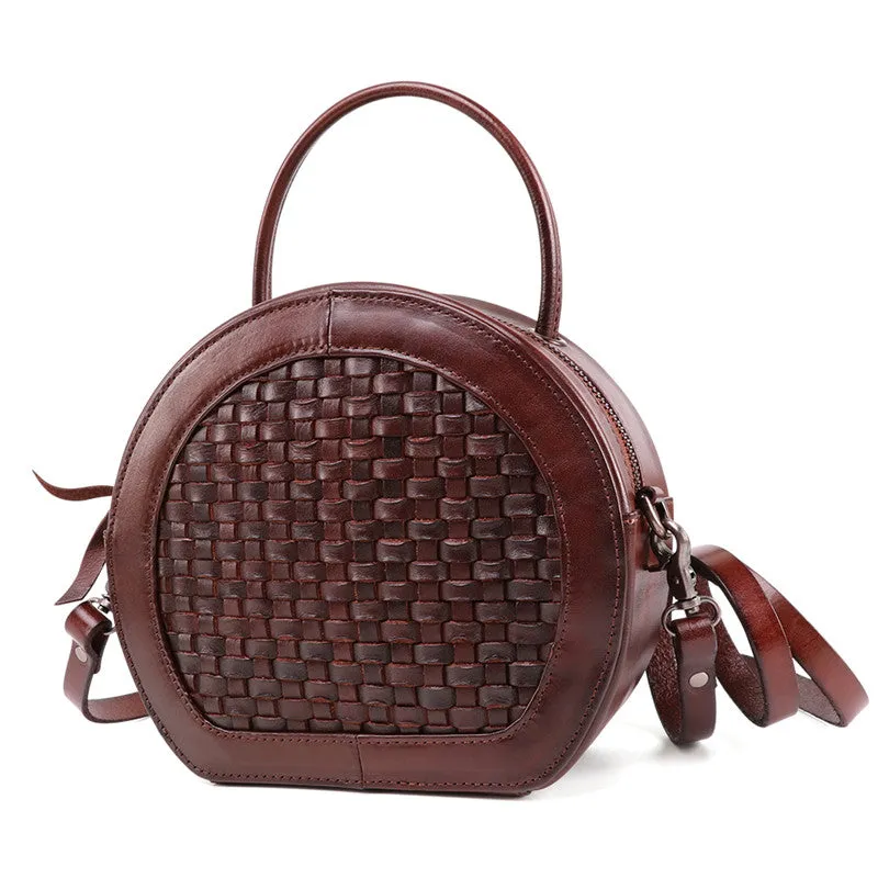 Womens Boho Round Leather Purse Cross Shoulder Bag Side Bag for Womens