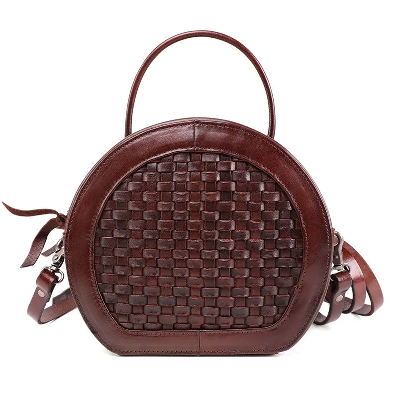 Womens Boho Round Leather Purse Cross Shoulder Bag Side Bag for Womens