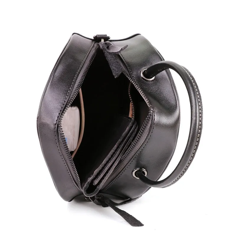 Womens Boho Round Leather Purse Cross Shoulder Bag Side Bag for Womens
