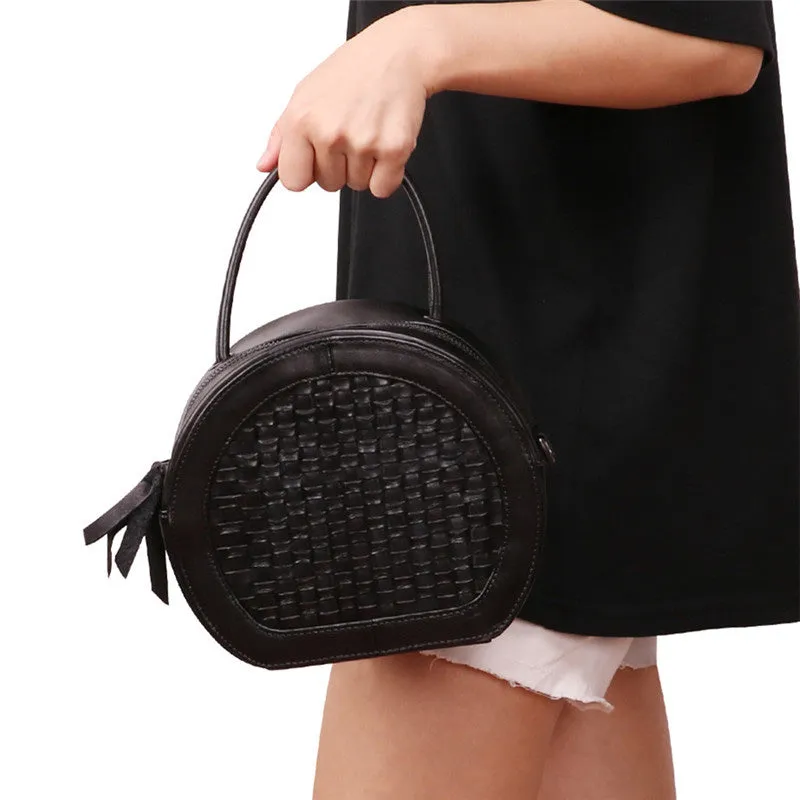 Womens Boho Round Leather Purse Cross Shoulder Bag Side Bag for Womens