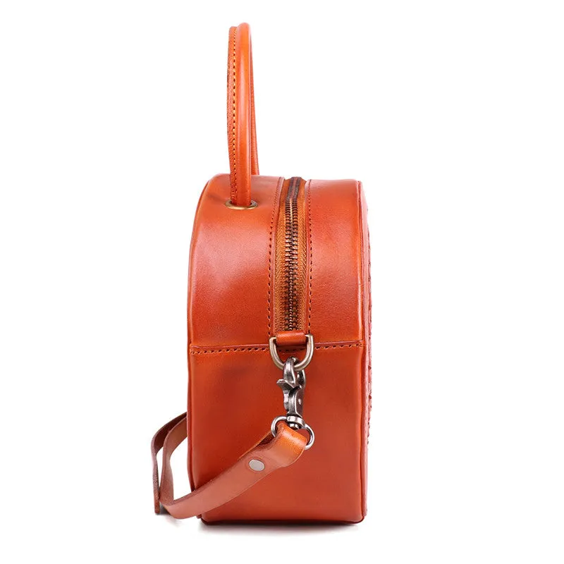 Womens Boho Round Leather Purse Cross Shoulder Bag Side Bag for Womens