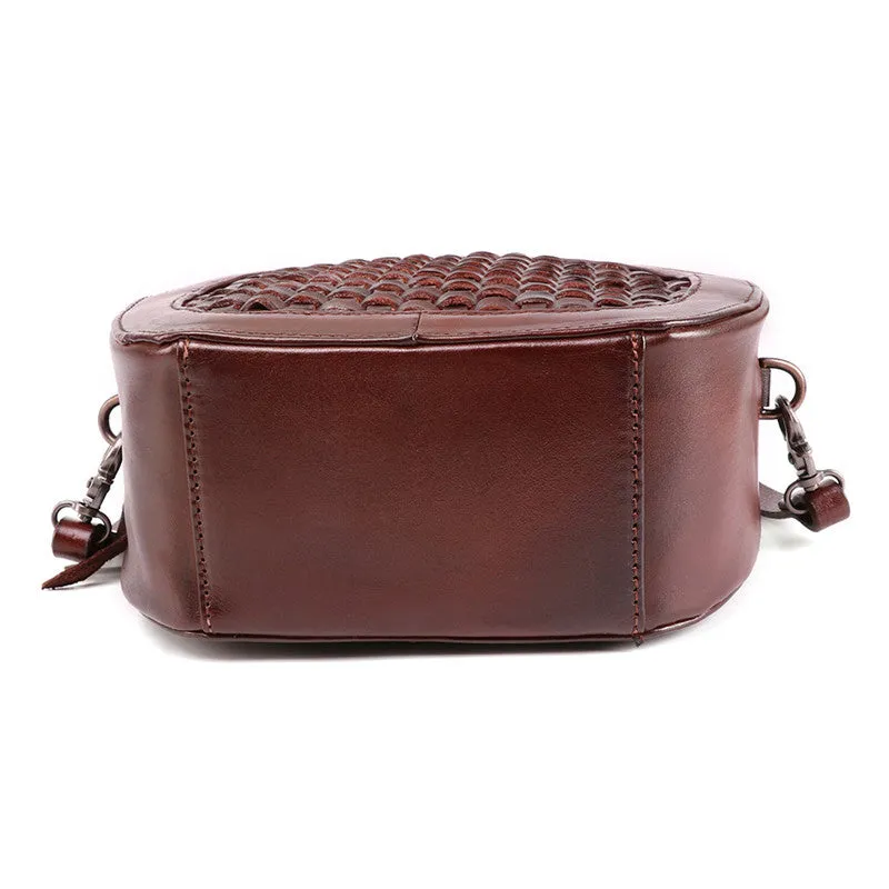 Womens Boho Round Leather Purse Cross Shoulder Bag Side Bag for Womens