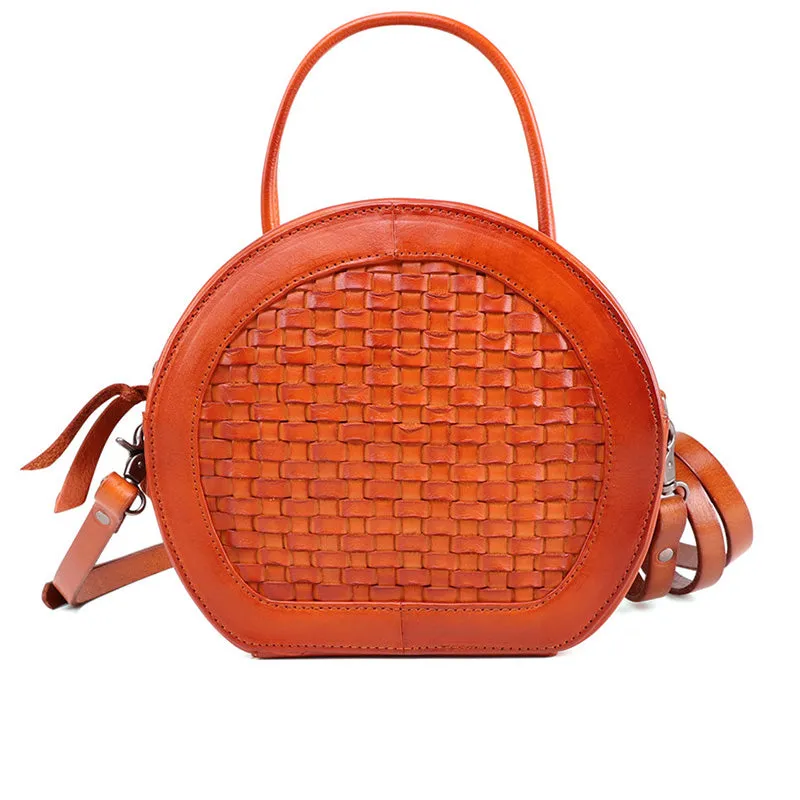 Womens Boho Round Leather Purse Cross Shoulder Bag Side Bag for Womens