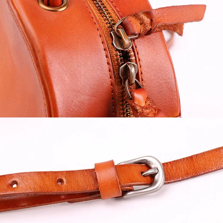 Womens Boho Round Leather Purse Cross Shoulder Bag Side Bag for Womens