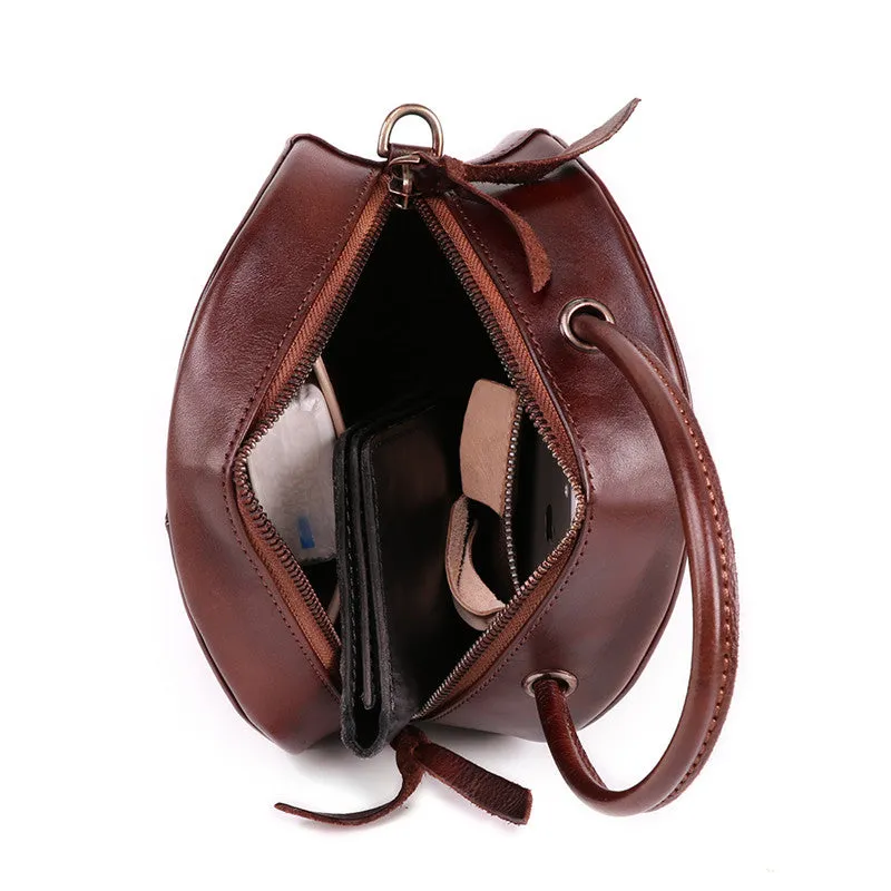 Womens Boho Round Leather Purse Cross Shoulder Bag Side Bag for Womens