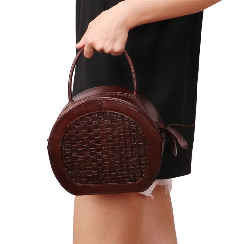 Womens Boho Round Leather Purse Cross Shoulder Bag Side Bag for Womens