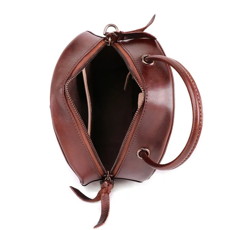 Womens Boho Round Leather Purse Cross Shoulder Bag Side Bag for Womens